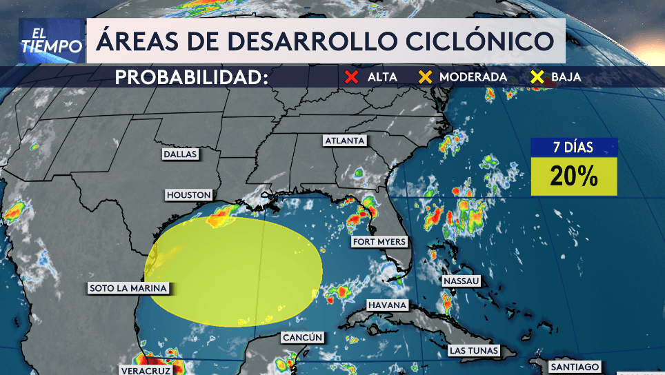 En el Golfo de México también tenemos una área de desarrollo ciclónico, de un 20% en los próximos siete días. Se podría formar otro sistema de baja presión y encontrarse con su principal alimento, las altas temperaturas del mar. 
<a href="https://www.univision.com/local/orlando-wven/aplicacion-noticias" target="_blank">Descarga la app de Noticias Univision Orlando y recibe las últimas actualizaciones del tiempo.</a>