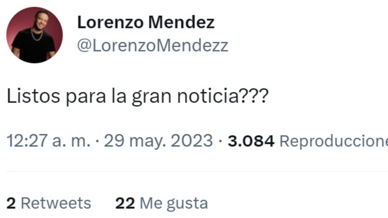 Este fue el tuit que Lorenzo Méndez publicó un par de horas después de que su ex Chiquis anunció que está comprometida.
