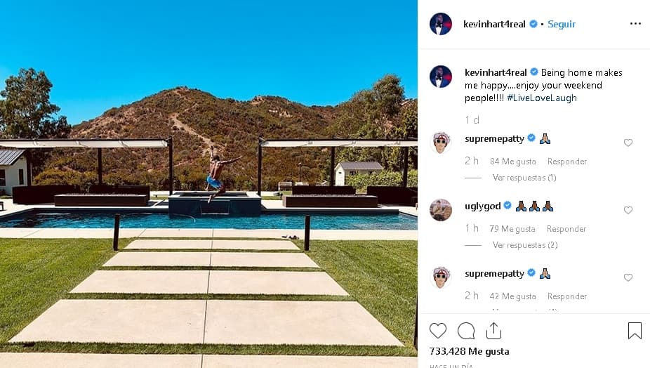 Horas antes del accidente, Hart publicó 
<b><a href="https://www.instagram.com/p/B12Ag16Fn77/" target="_blank">esta foto</a></b> en su cuenta de Instagram con el siguiente mensaje: "
<b>Estar en casa me hace feliz</b>... ¡disfruten su fin de semana, gente!". La foto ha servido para que fans y amigos le manden buenos deseos tras darse a conocer la noticia.
<br>