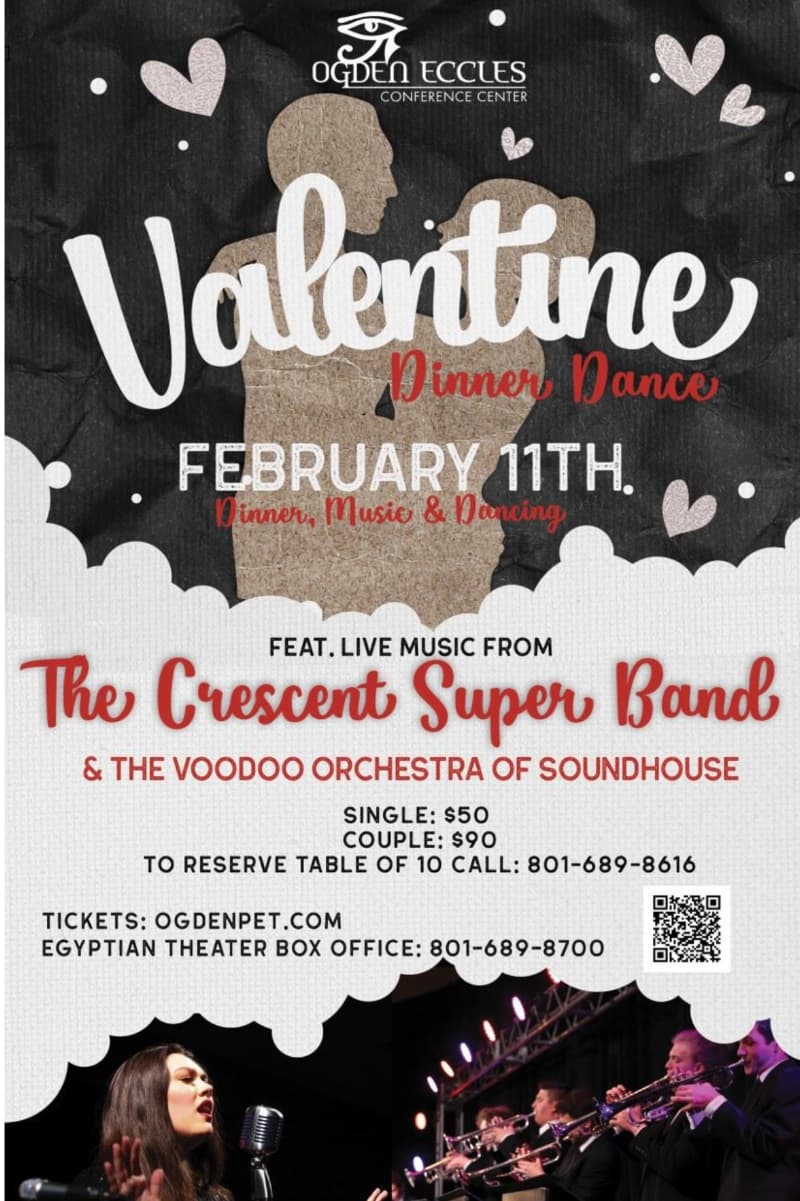 The Crescent Super Band & The Voodoo Orchestra of Soundhouse dará un concierto en el Centro de Conferencias Eccles en donde también disfrutarán de una romántica cena de San Valentín.