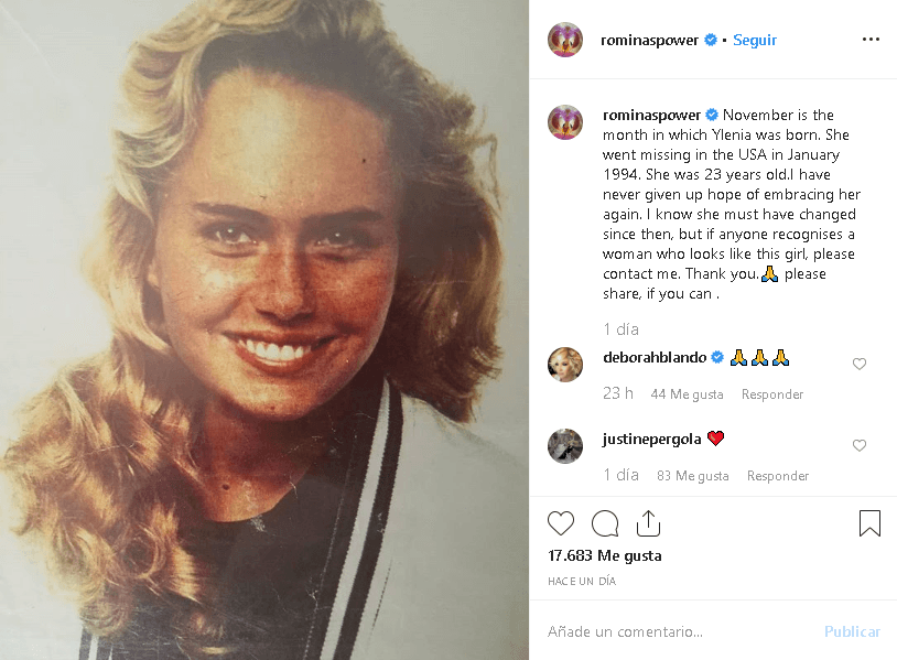 "Noviembre es el mes en que nació Ylenia. Desapareció en los Estados Unidos en enero de 1994. 
<b>Tenía 23 años</b>", recordó junto a una foto de su hija.