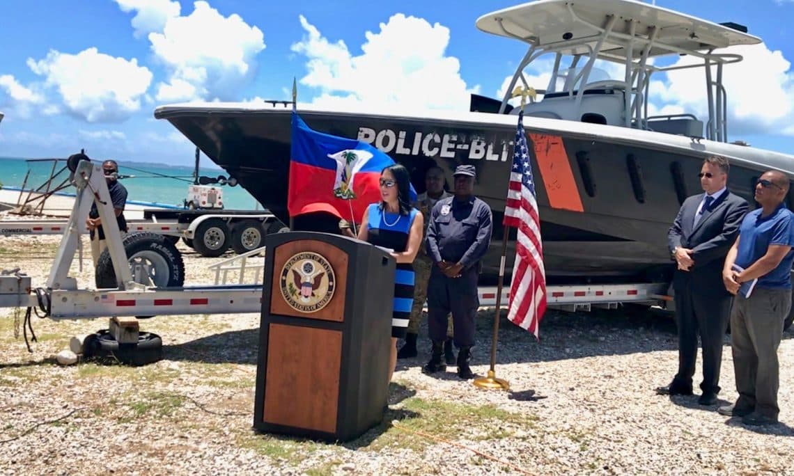 U.S. Ambassador Michele Sison 
<a href="https://ht.usembassy.gov/remarks-by-the-ambassador-sison-at-les-cayes-coast-guard/" target="_blank">visits the Haitian Coast Guard base in Les Cayes</a> to highlight cooperation between the State Department's INL Office and the Haitian National Police's counter-narcotics unit (BLTS), April 25, 2018.