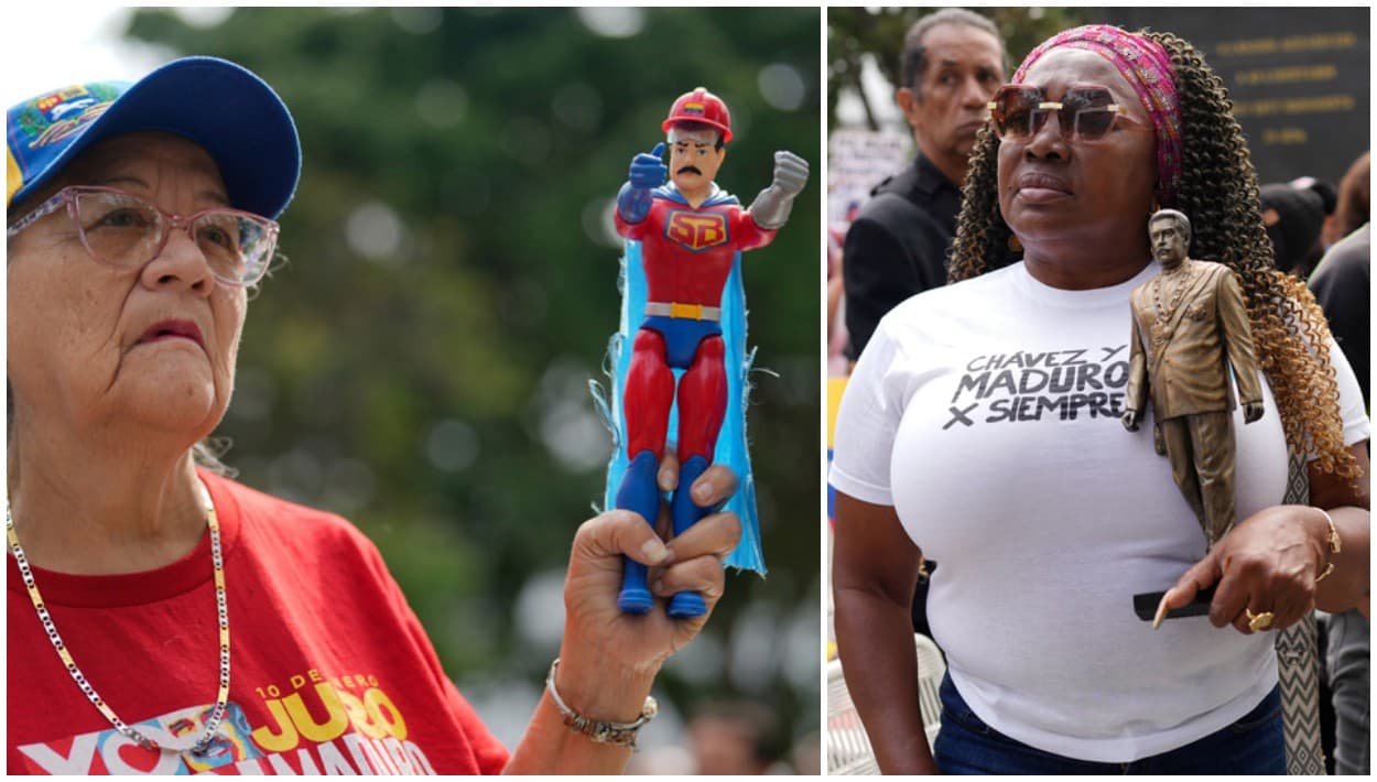 Presuntas fieles a 
<b>los dictadores venezolanos <a href="https://www.univision.com/noticias/america-latina/hugo-chavez-10-anos-muerte-diez-momentos-fotos" target="_blank">Hugo Rafael Chávez (1954-2013)</a></b> y a 
<b>su sucesor, Nicolás Maduro</b>, dijeron presente con figuras de ambos, frente al tribunal en Manhattan, en señal de respaldo al detenido ex dirigente y su esposa.
<br>Nicolás Maduro y 
<b>su esposa Cilia Flores</b> fueron 
<b><a href="https://www.univision.com/noticias/america-latina/cuatro-cambios-ocurridos-en-venezuela-a-un-mes-de-la-captura-de-nicolas-maduro" target="_blank">arrestados el 3 de enero</a></b>, acusados de 
<b>narcoterrorismo, conspiración para importar cocaína </b>y posesión de armas de guerra.
<br>El 26 de marzo, el matrimonio tuvo que presentarse en corte para una audiencia técnica, en la cual se discutirían asuntos relacionados al próximo juicio. Uno de ellos sería la fecha de inicio.