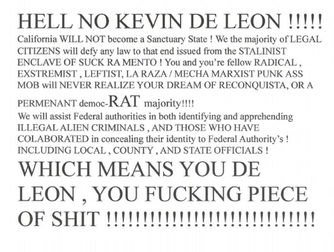 Otro mensaje con frases ofensivas destinada al senador Kevin de León.