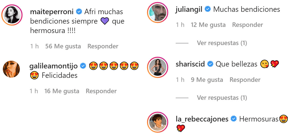 Algunos famosos como Maite Perroni, Galilea Montijo, Julián Gil, Sharis Cid y Rebecca Jones, entre otros, compartieron la felicidad de la mamá primeriza.
<br>