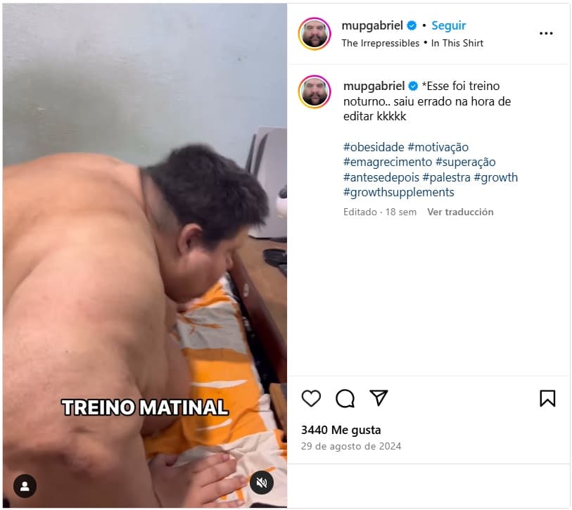 Gabriel Freitas compartía videos en los que se mostraba haciendo ejercicio.