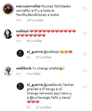 Asimismo, tras un comentario hecho por la la educadora perinatal que le diera la bienvenida a Luka, el cubano escribió: "Wadi Doula, tantas gracias a ti. Tengo a mi 'Chango' hermoso aquí sano y a Zuria Vega feliz y sana".
