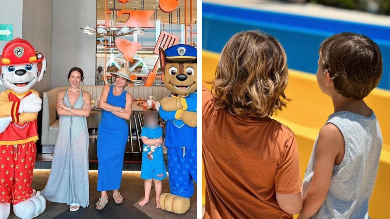 La actriz Aurora Catherine Papile, su hijo y Ludwika Paleta.