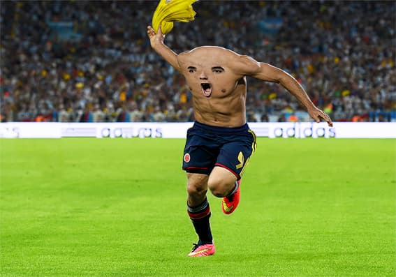 El futbolista Falcao representado como un ácefalo por el artista colombianos Juan Peláez