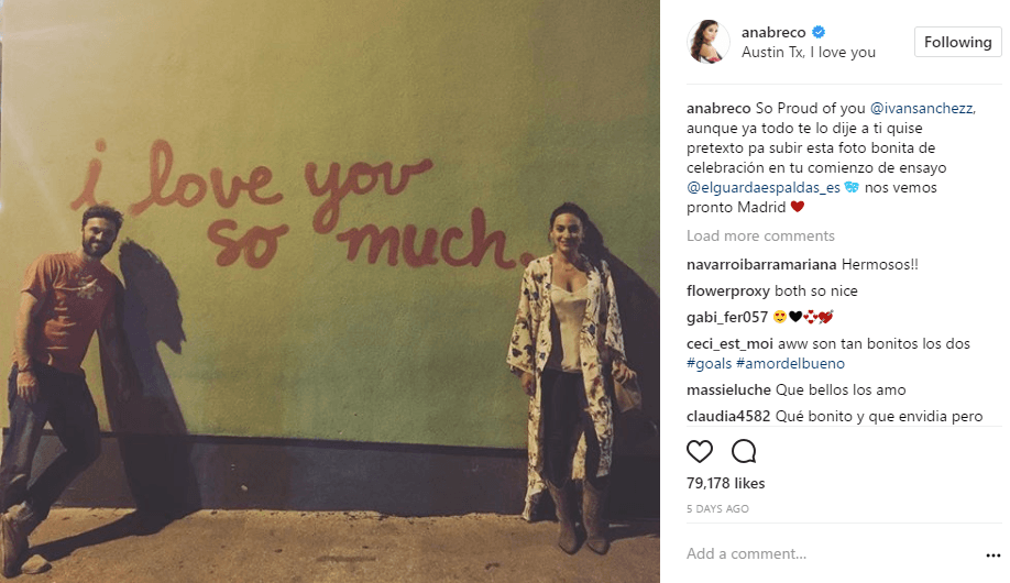 El mensaje de Ana Brenda en su post fue: "Estoy tan orgullosa de ti, @ivansanchezz. Aunque ya todo te lo dije a ti, quise este pretexto para subir esta foto bonita de celebración en tu comienzo de ensayo en 'El Guardaespaldas'. Nos vemos pronto, Madrid ❤️️".