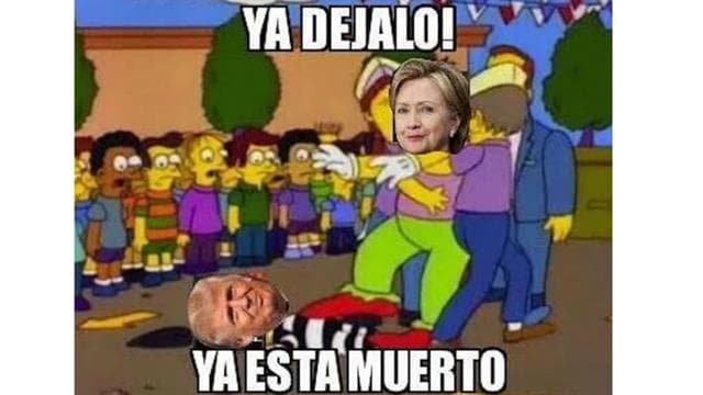 Con una broma de The Simpsons, Hillary reemplazando a Krusty, quien acaba de moler a golpes al ladrón.