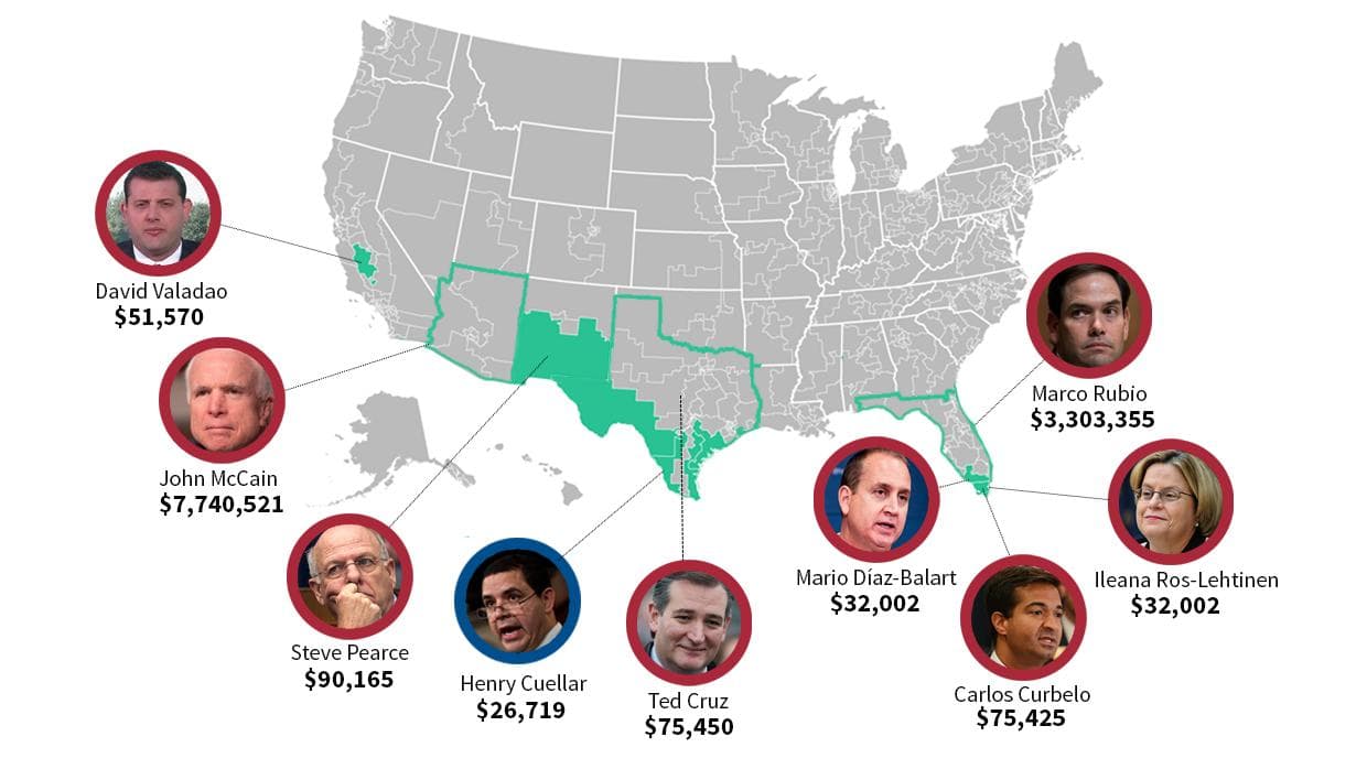 Here's how much the National Rifle Association donates to politicians in heavily Hispanic districts