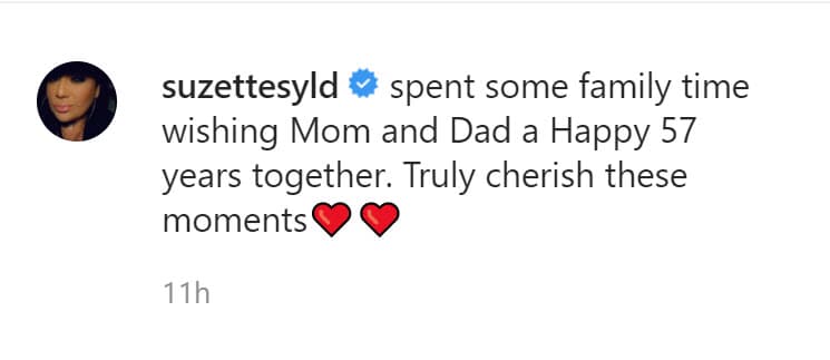 Por su parte, su hermana puso estas palabras: "Pasé un tiempo en familia 
<b>deseándoles a mamá y papá felices 57 años juntos</b>. Realmente apreciamos estos momentos". 
<br>