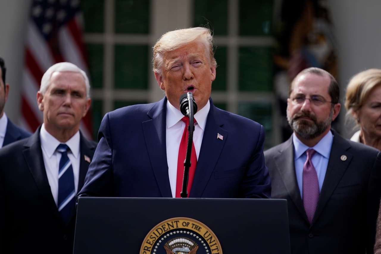 El presidente Donald Trump en su conferencia de prensa en la Casa Blanca el 13 de marzo del 2020.
