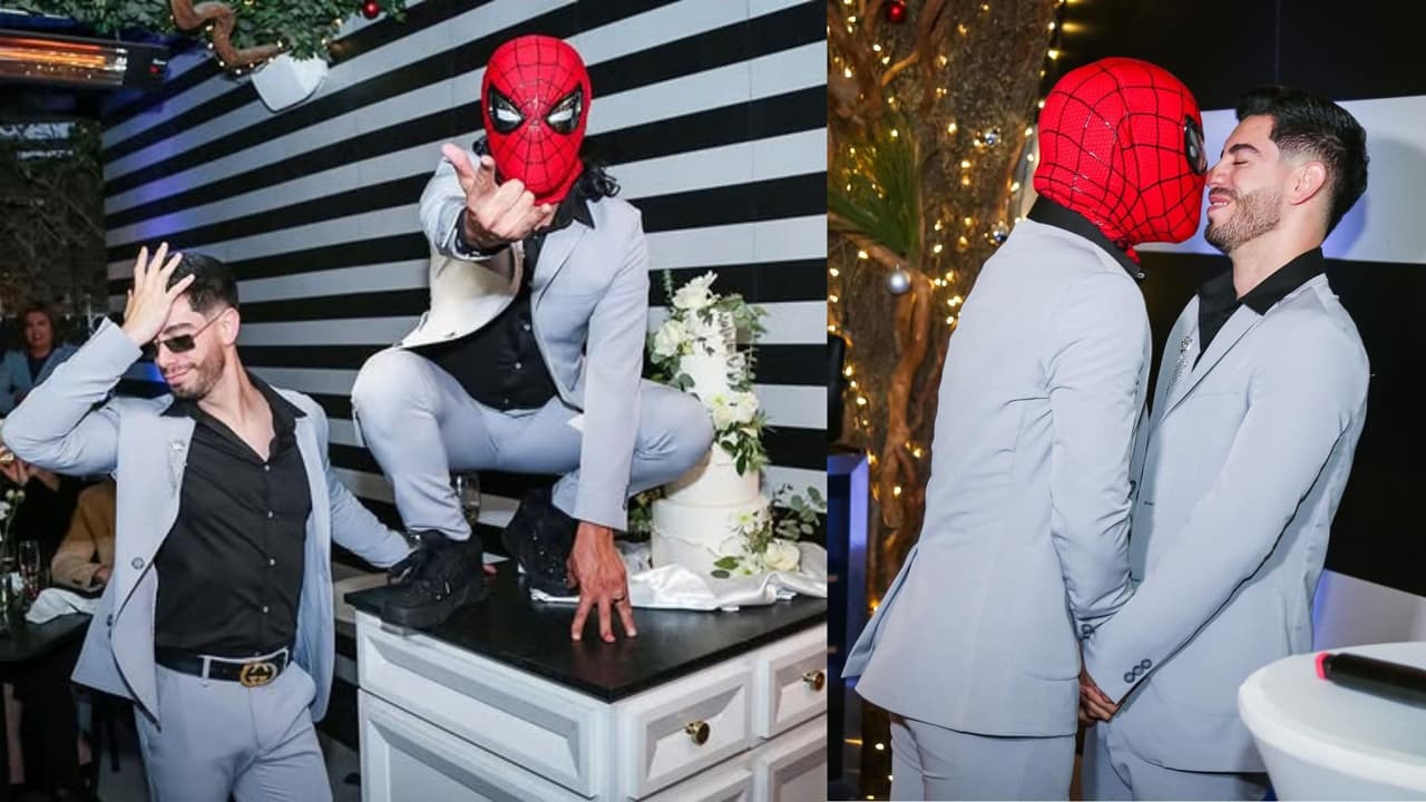 Jhonny Caz sorprendió al utilizar una máscara de Spider-Man en su boda con Jonathan Bencomo.