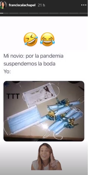 En sus historias de Instagram también publicó una sátira a la situación de su casamiento.