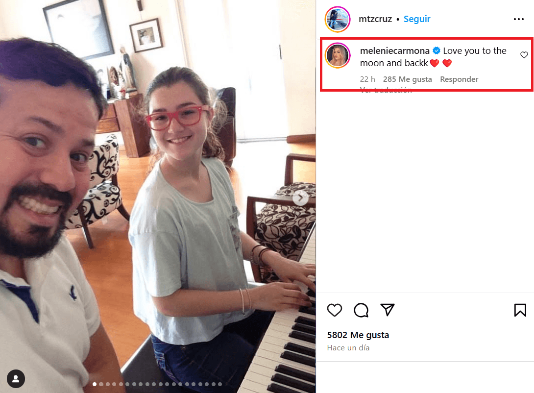 Melenie Carmona le dijo "te amo" a Cruz Martínez tras él dedicarle un mensaje.