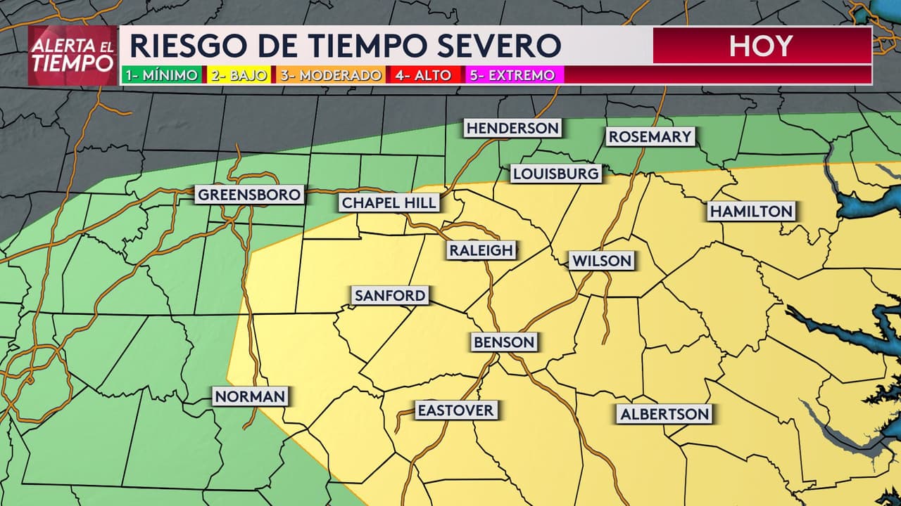 Tormentas: área central de Carolina del Norte está bajo riesgo de tiempo severo