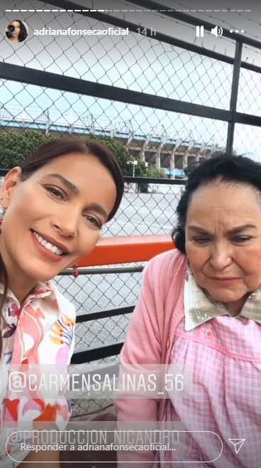 En su primer día también 
<b>se reencontró con la primera actriz Carmen Salinas,</b> quien será su suegra en el melodrama. En la breve charla que compartió en redes recordaron cuando 
<b>Adriana Fonseca participó en 'Aventurera'</b> en el año 2001.