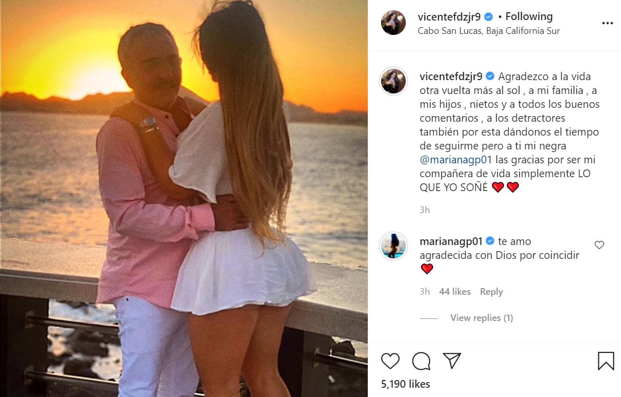 "Es 
<b><a href="https://www.univision.com/famosos/vicente-fernandez-jr-presenta-al-amor-de-su-vida-y-a-sus-cunadas-en-bikini-fotos" target="_blank">lo mejor que me ha pasado en la vida</a></b>. La cuarentena me dio luz, amor y felicidad", agregó.
<br>