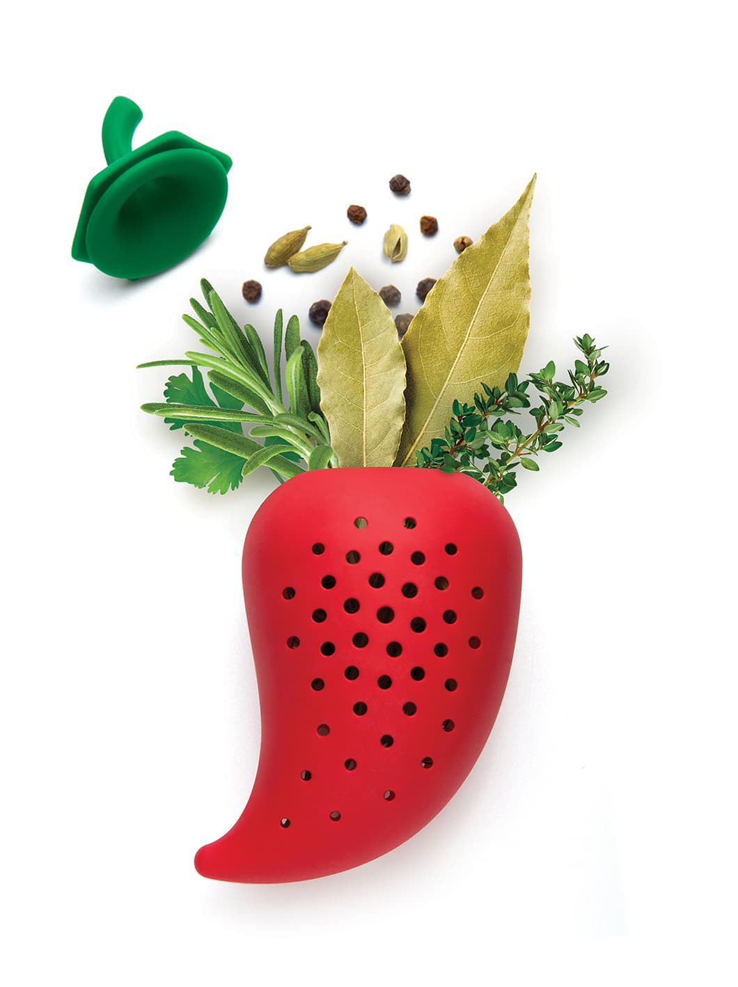 <b>Infusor:</b> este infusor en forma de chile, funciona como un contenedor de hierbas aromáticas, desde cuyo interior desprenden su sabor durante la cocción de un caldo o pozole, pero evita que las hojitas se esparzan en todo el plato y acaben entre tus dientes. Ototo (
<a href="http://www.ototodesign.com/">http://www.ototodesign.com/</a>) $14 dólares. 
<br>