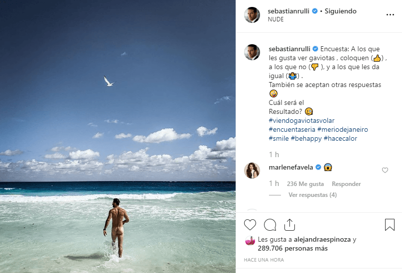 Con esta imagen donde tiene 
<b><a href="https://www.univision.com/shows/despierta-america/francisca-se-suma-a-la-lista-de-fans-de-sebastian-rulli-que-enloquecieron-por-su-foto-desnudo-en-la-playa-video">la retaguardia al descubierto</a></b> inició la dinámica que mantuvo a más de uno a la expectativa.
<br>