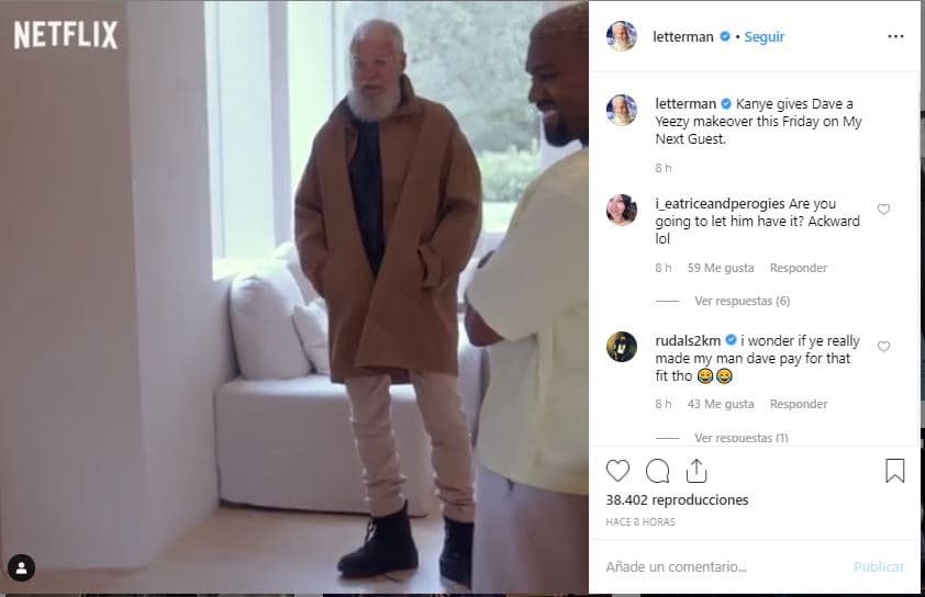 En 
<a href="https://www.instagram.com/p/ByAqaz4FcMb/" target="_blank">otro clip que Letterman</a> compartió este martes, se ve que escoge un atuendo de ropa ayudado por Kanye y después se lo muestra a Kim Kardashian y Kris Jenner.