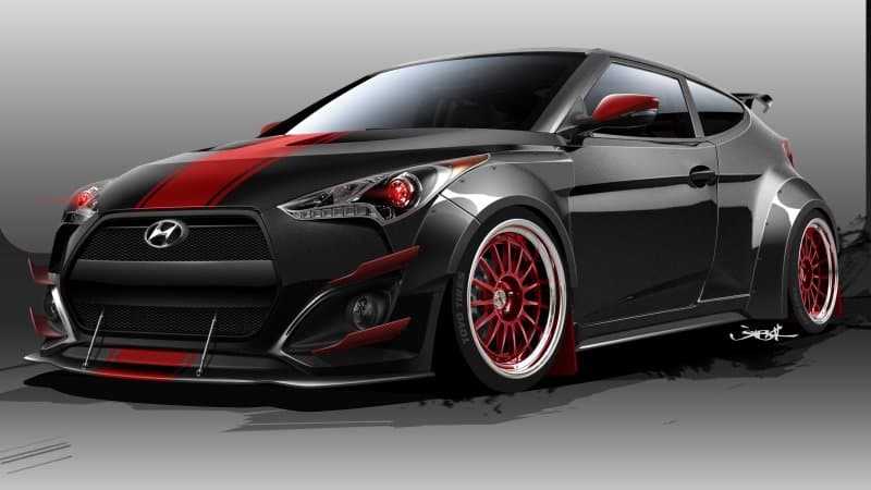 El Hyundai Veloster Turbo BTR Edition tiene el aspecto siniestro de lo que se han cambiado al lado oscuro gracias a un impresionante trabajo de pintura en "Negro Carbon" acentuado por una línea roja y mejoras en la carrocería en fibra de carbono.