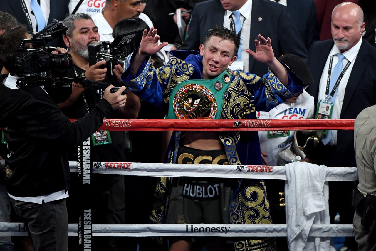 LAS VEGAS, NV - SEPTEMBER 16: Gennady Golovkin reacts after his fight with Canelo Alvarez was called a draw during their WBC, WBA and IBF middleweight championship bout at T-Mobile Arena on September 16, 2017 in Las Vegas, Nevada. (Photo by Ethan Miller/Getty Images)