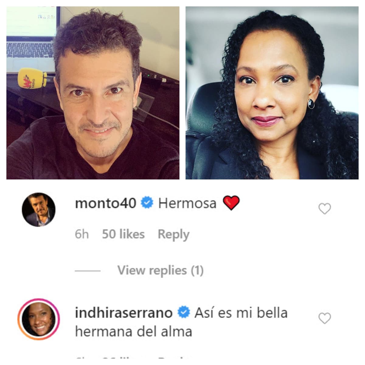 El presentador de radio 
<b><a href="https://www.instagram.com/monto40/" target="_blank">Carlos Montoya</a></b> le dejó un "hermosa", mientras que la actriz 
<b><a href="https://www.instagram.com/indhiraserrano/" target="_blank">Indhira Serrano</a> </b>la llamó "hermana del alma". 
<br>