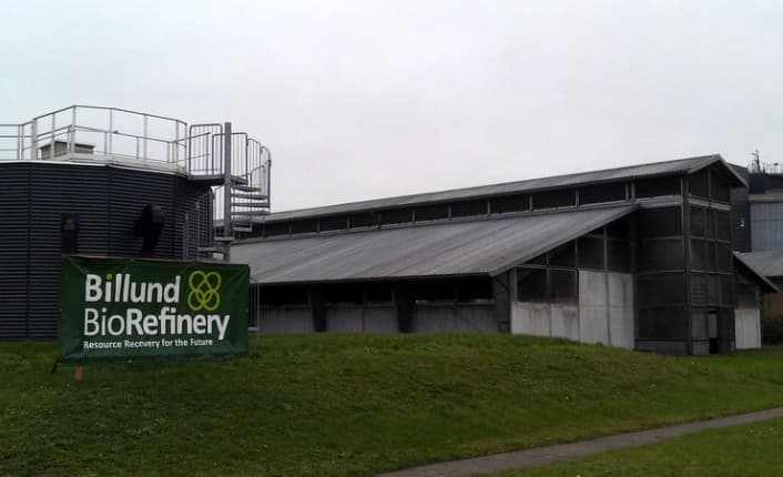La biorefinería de Billund, cerca de Grindsted, transforma las aguas residuales en electricidad.