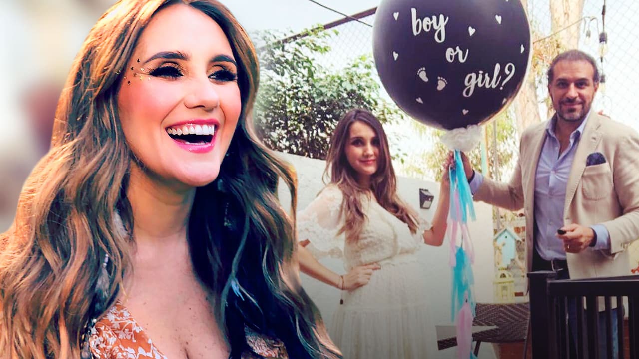 Con humo y globos, Dulce María y su marido revelan el sexo de su primer bebé