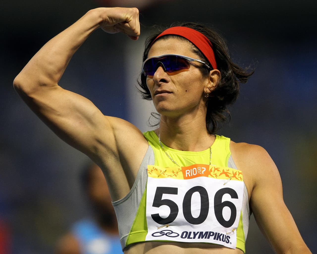 La atleta celebra la victoria en la final de los 400 metros en los juegos panamericanos de Río de Janeiro, en 2007.