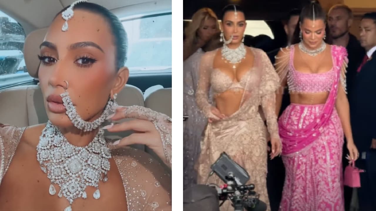 Kim y Khloé Kardashian en la boda de Anant Ambani.