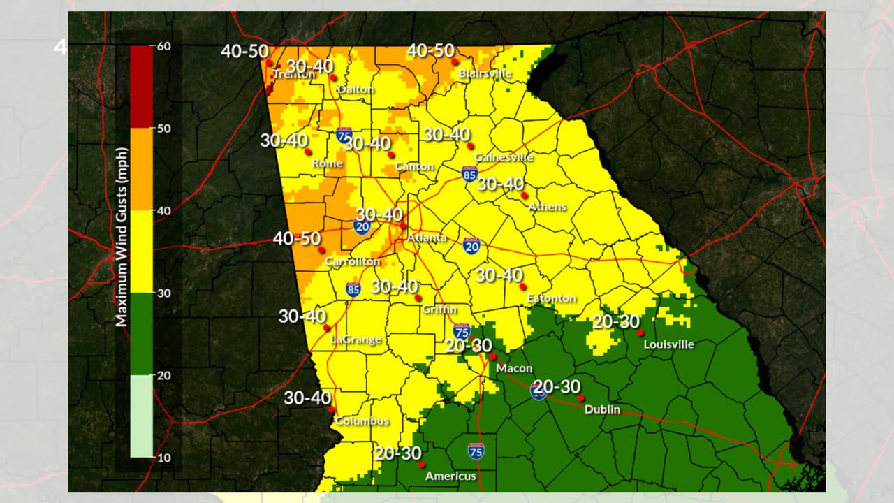 Emiten un aviso de viento por ráfagas de hasta 45 millas por hora en el norte de Georgia