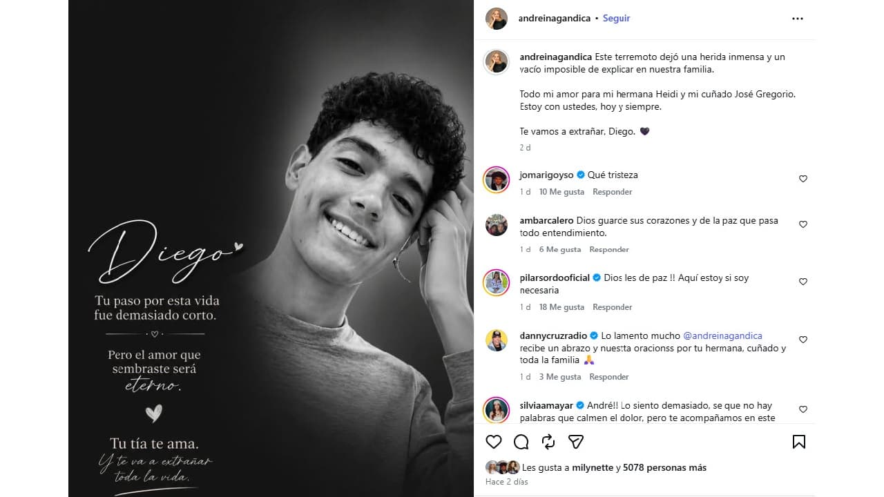 Andreina Gandica informó sobre la muerte de su sobrino en redes.