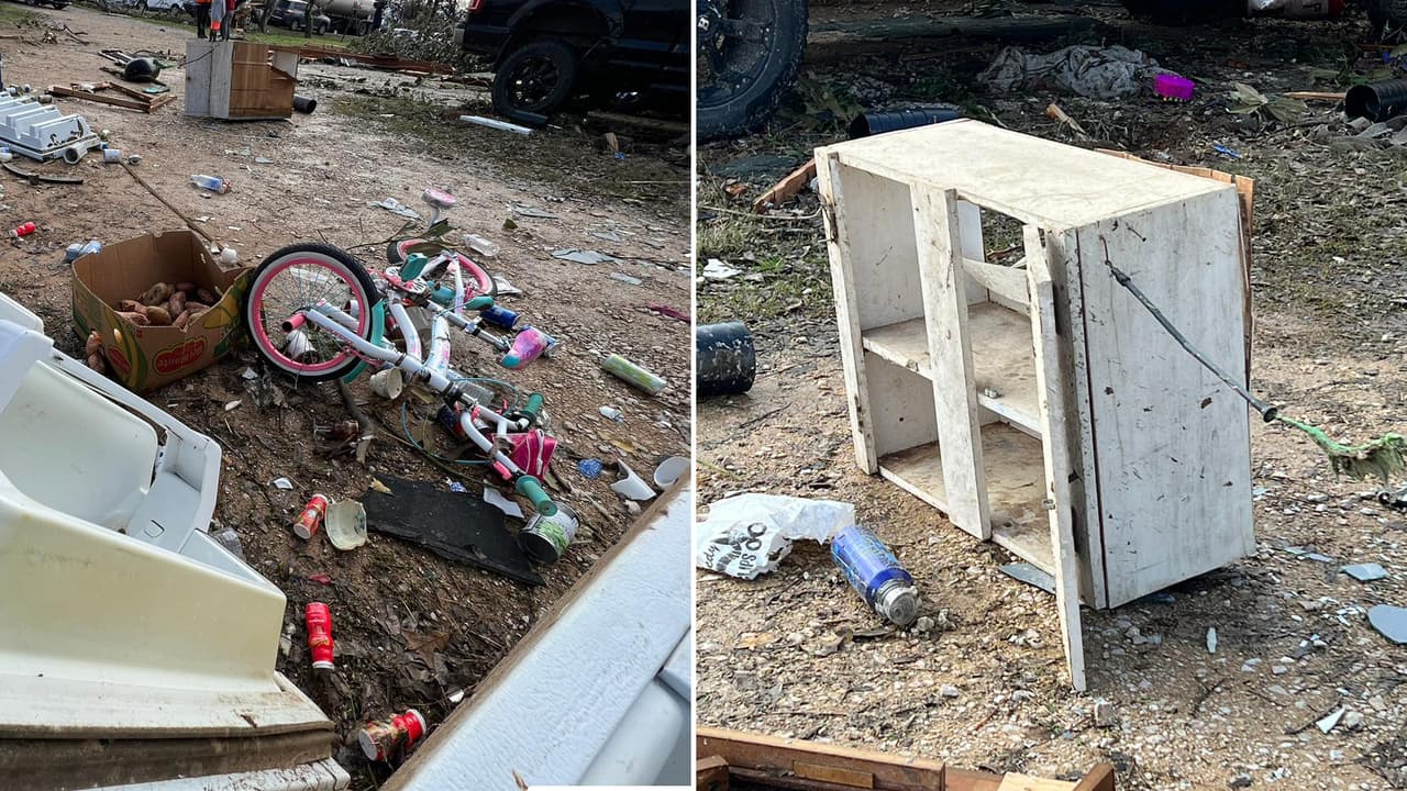 Podemos ver la fuerza de las tormentas y los posibles tornados en la zona, los objetos y muebles de varias casas en el lugar 
<b>quedaron esparcidos a metros de distancia</b>.