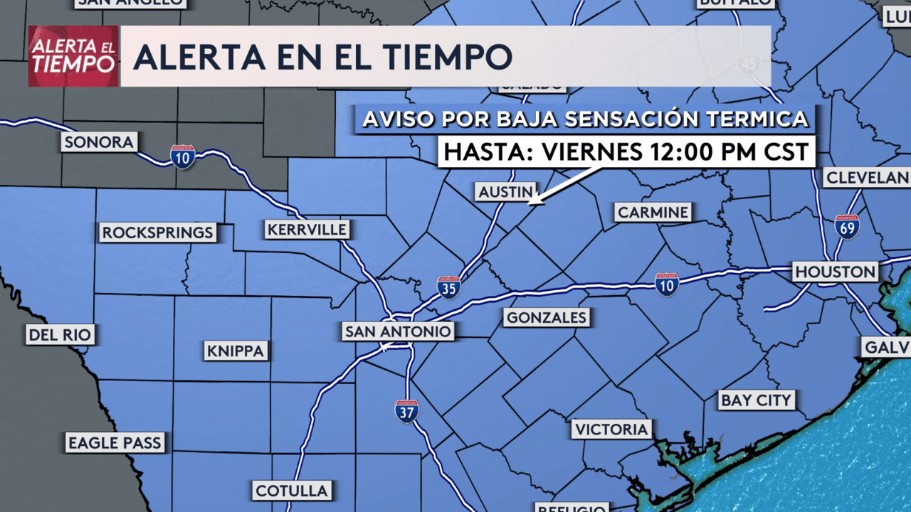 El aviso abarca una gran porción de Texas.