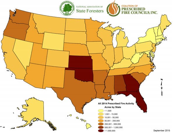 Acres del uso de quemas controladas en todos los estados.