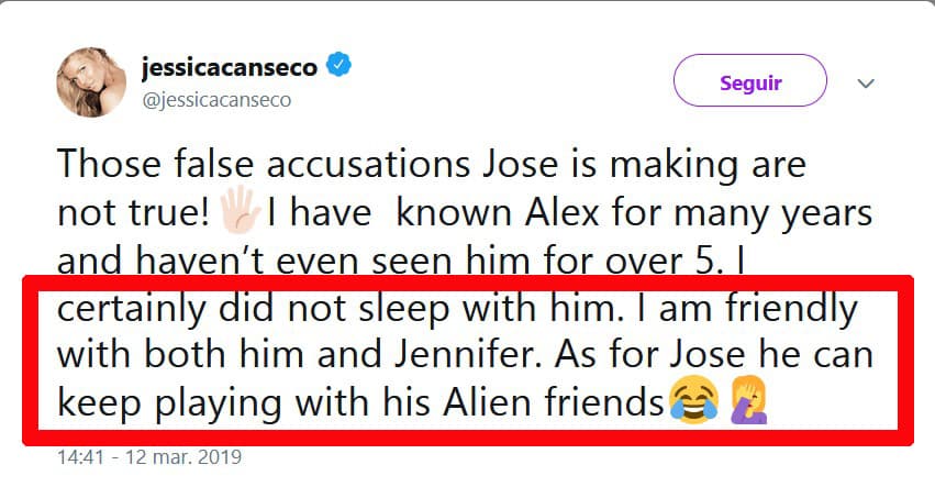 Aseguró que ha sostenido una buena relación no solo con Alex Rodríguez también con Jennifer López. "Soy amigable con los dos, con él y con Jennifer (López). Y José, él puede quedarse jugando con sus amigos alienígenas”, espetó.