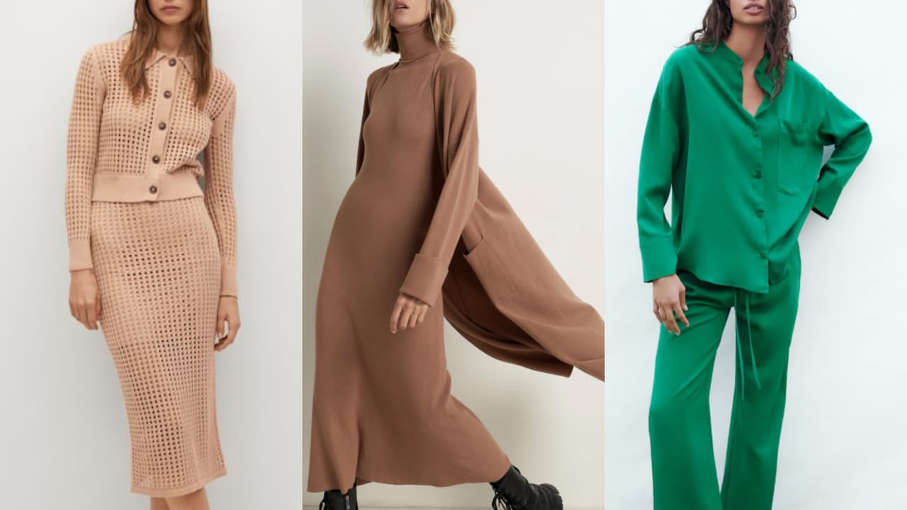 <b>5. Total color look </b>
<br>
<a href="https://shop.mango.com/us/women/cardigans-and-sweaters-cardigans/cotton-crochet-cardigan_87074015.html" target="_blank">Cardigan</a> y
<a href="https://shop.mango.com/us/women/skirts-midi/cable-knit-skirt_87080555.html" target="_blank">falda</a> de crochet de Mango. Precio: $59 c/u
<br>
<a href="https://www.zara.com/us/en/knit-midi-dress-p00014125.html?v1=80871895" target="_blank">Vestido midi tejido</a> y
<a href="https://www.zara.com/us/en/long-knit-jacket-p00014124.html?v1=78531933" target="_blank">cardigan de punto</a> en rosa viejo de Zara. Precio: $49.90 c/u
<br>
<a href="https://www.zara.com/us/en/flowy-top-with-pocket-p04437087.html?v1=95163993" target="_blank">Camisa sin cuello</a> y
<a href="https://www.zara.com/us/en/flowy-pants-p02718587.html?v1=97668905" target="_blank">pantalón</a> en tela fluida color verde de Zara. Precio: $49.90 c/u
<br>
<br>Para evitar llamar la atención en un punto específico, lo mejor es recurrir al truco de vestir totalmente de un solo color. No es necesario que sea negro, los demás tonos generan el mismo efecto.