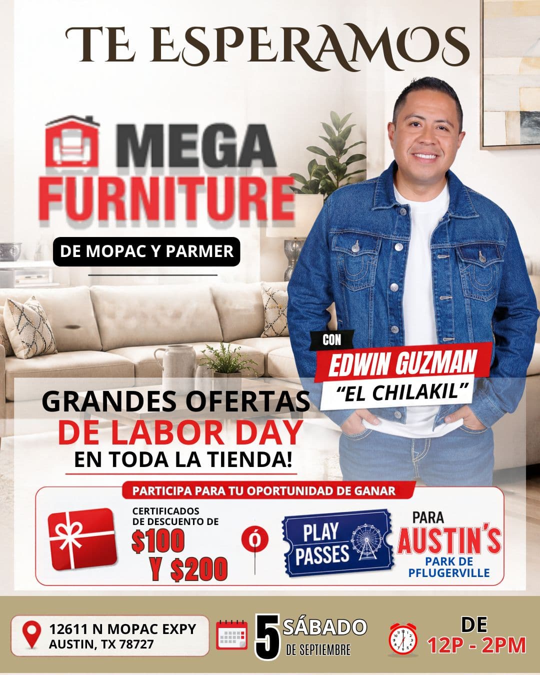 Este sábado nos vemos en Mega Furniture de Mopac y Parmer!!
