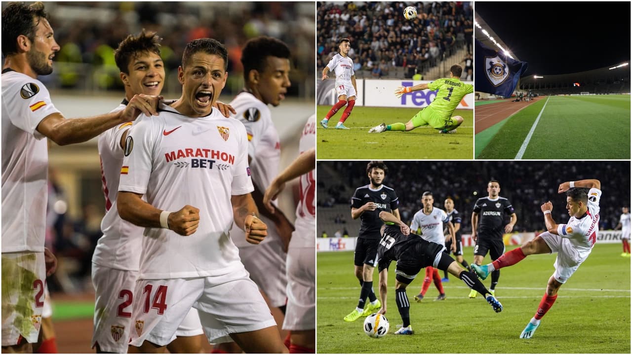 Con un golazo de tiro libre, Javier Hernández marcó el primer gol para el triunfo del Sevilla ante Qarabag.