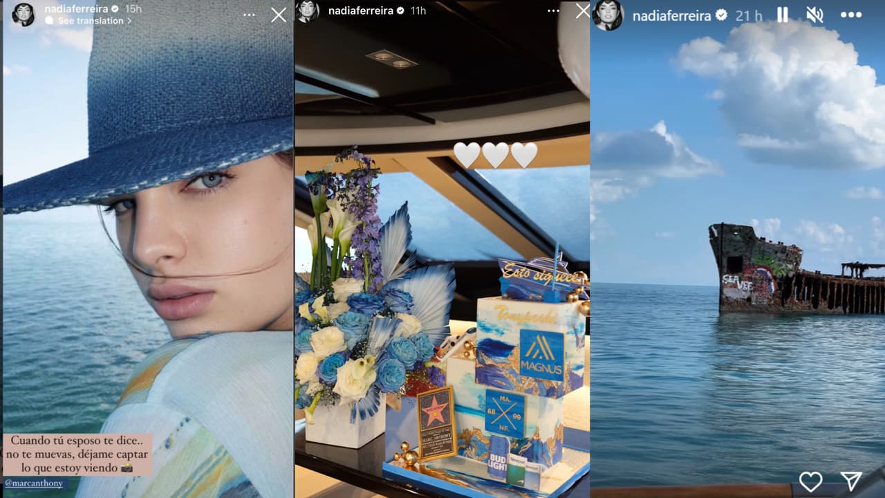 Marc Anthony le tomó este retrato a Nadia Ferreira (izq.) mientras pasearon en yate con motivo de su cumpleaños.