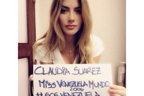 Claudia Suárez, Miss Venezuela Mundo 2006, pidió ayuda y no a la violencia. Fotografía tomada de Twitter.