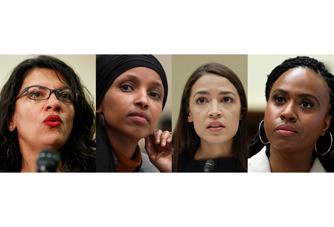 En esta imagen compuesta se muestran de izquierda a derecha fotografías de las representantes Rashida Tlaib, el 10 de julio de 2019 en Washington; de Ilhan Omar, del 12 de marzo de 2019 en Washington; de Alexandria Ocasio-Cortez, del 12 de julio de 2019 en Washington, y de Ayanna Pressley, del 10 de julio de 2019 en Washington.