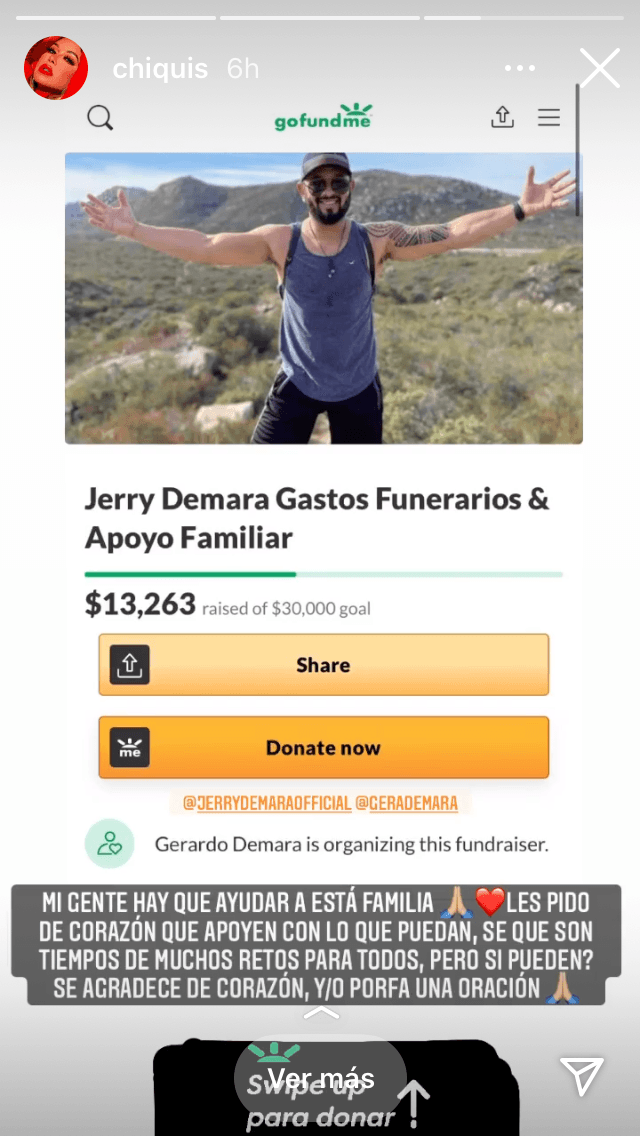 "Mi gente, hay que ayudar a esta familia. Les pido de corazón que apoyen con lo que puedan. Sé que son tiempos de muchos retos para todos, pero si pueden se agradece de corazón. Y/o porfa, una oración", escribió sobre la imagen del sitio de GoFundMe en la que se está haciendo la colecta. 
<br>