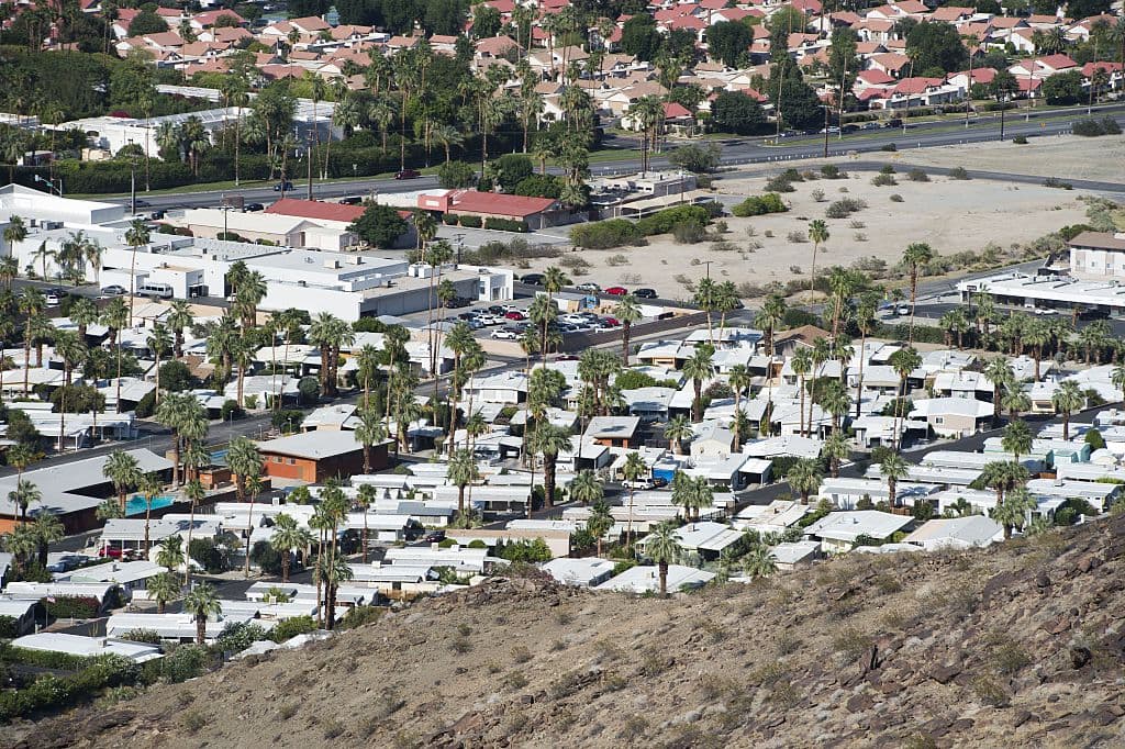 Homes in Palm Springs, California, May 6, 2015. For the first time in the state's history, California water regulators have adopted sweeping, mandatory restrictions on how people, governments and businesses can use water in face of the state's multi-year drought. AFP PHOTO / ROBYN BECK (Photo credit should read ROBYN BECK/AFP/Getty Images)