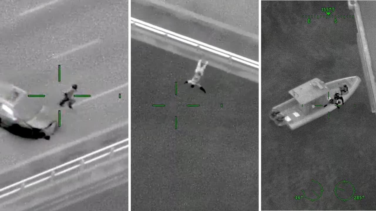 Video capta a ladrón saltar de un puente de 17 metros al verse rodeado por la policía