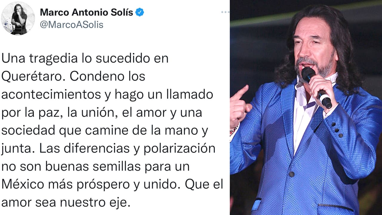 Marco Antonio Solís 'El Buki' expresó su rechazo ante lo que 
<b>describió como una "tragedia"</b>: "Hago un llamado por la paz, la unión, el amor y una sociedad que camine de la mano y junta".